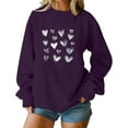 thumbnail image 1 of Valentines Heart Sweatshirts Womens Long Sleeve Cute Graphic Pullover Tops Funny Print Holiday Valentine Day Gifts, S Dark Purple, 1 of 5