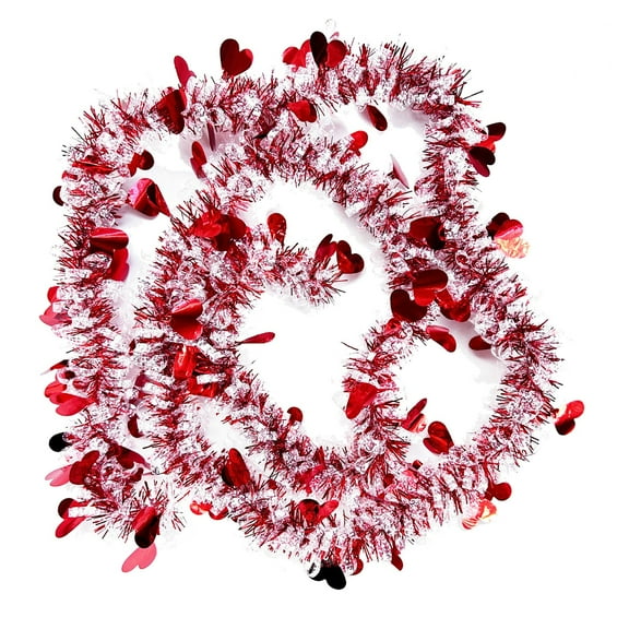 Valentines Heart Tinsel Garland Decorations, Red Pink White Metallic Sparkly Heart Garland for Valentines Day Wedding Anniversary Party Indoor Outdoor Decor valentines day garland valentines garland