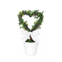 Valentines Heart Topiary, 8" Hollow-out Heart Shaped Artificial Topiary with Pot, Valentines Day Decorations, UV Resistant Faux Shrub for Indoor Outdoor Home Porch Office Tabletop Decor(White)