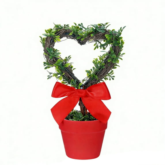 Valentines Heart Topiary, Hollow-out Heart 8" Artificial Boxwood Plant with Pot, Valentines Day Decorations, Mini Fake Greenery for Indoor Outdoor Home Porch Office Tabletop Shelf Decorations(Red)