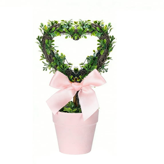 Valentines Heart Topiary, Hollow-out Heart Artificial 8" Boxwood Topiary Tree with Pot, Valentines Day Decorations, Realistic Fake Plant for Indoor Outdoor Tabletop Porch Office Home Shelf Decor