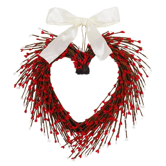 Valentines Heart Wreath with Red Berry Rustic Twig for Door Decorative Classic Indoor Decor 18 Inches Valentines Day Wreath, Valentines Wreaths for Front Door Decorations
