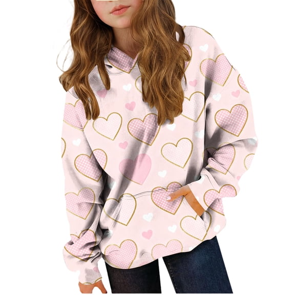 Valentines Hoodies for Girls Boys Oversized Long Sleeve Hooded Sweatshirt Pullover Tops with Pockets Warm Sweatshirts for Girl 8Y