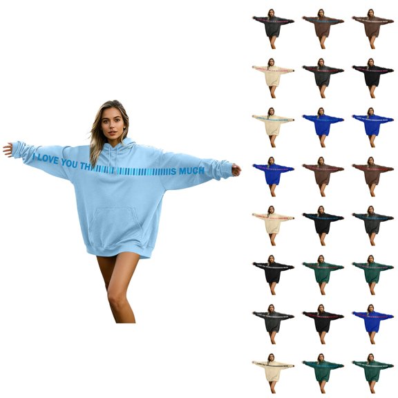 Valentines Hoodies for Men Women 2026 Casual Long Sleeve Valentines I Love You This Much Sweatshirt with Pockets for Couples