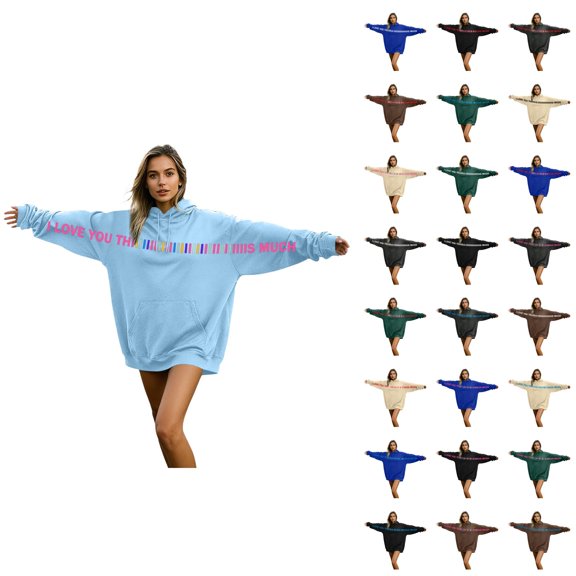 Valentines Hoodies for Men Women 2026 Casual Long Sleeve Valentines I Love You This Much Sweatshirt with Pockets for Couples