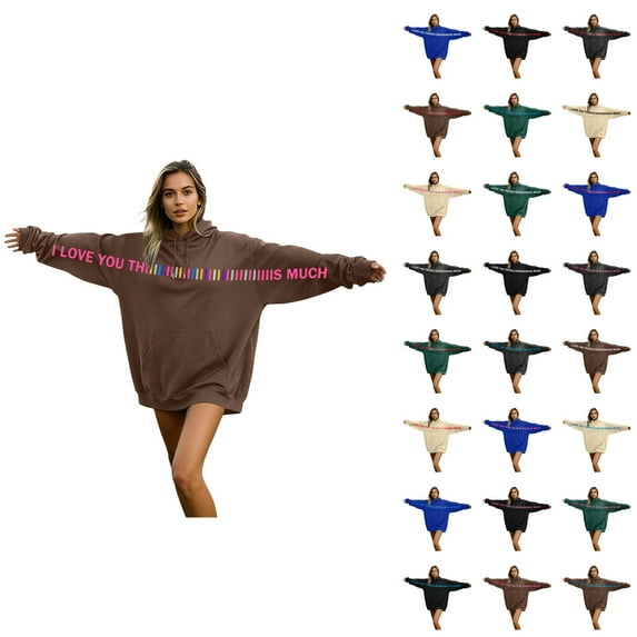 Valentines Hoodies for Men Women 2026 Casual Long Sleeve Valentines I Love You This Much Sweatshirt with Pockets for Couples