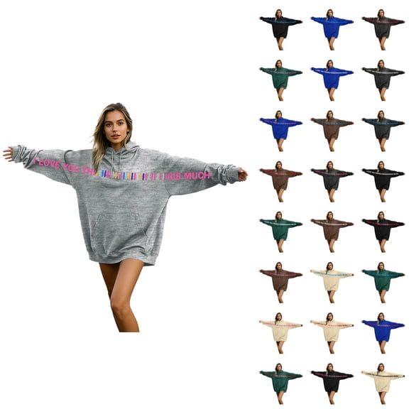 Valentines Hoodies for Men Women 2026 Casual Long Sleeve Valentines I Love You This Much Sweatshirt with Pockets for Couples