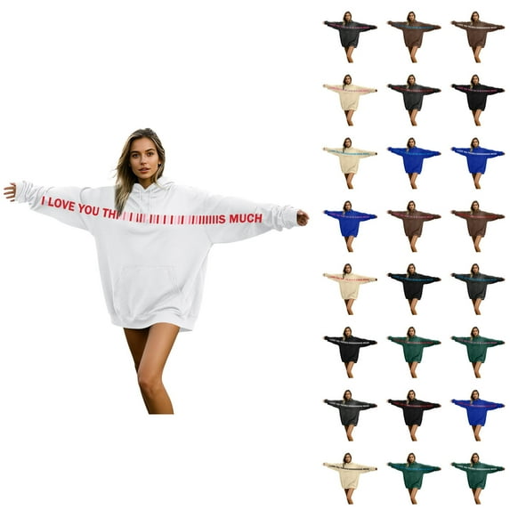 Valentines Hoodies for Men Women 2026 Casual Long Sleeve Valentines I Love You This Much Sweatshirt with Pockets for Couples