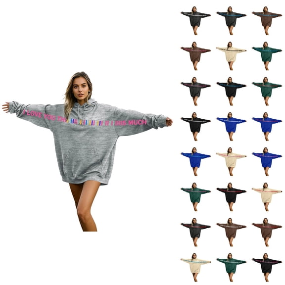 Valentines Hoodies for Men Women 2026 Trendy Long Sleeve I Love You This Much Valentines Sweatshirt with Pockets for Couples