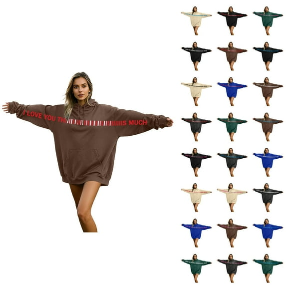 Valentines Hoodies for Men Women 2026 Trendy Long Sleeve Valentines I Love You This Much Sweatshirt with Pockets for Couples