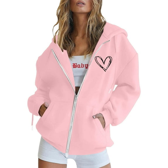 Valentines Hoodies for Women 2025 Y2K Graphic Hoodie Zip Up Hoodie with Pockets Hooded Sweatshirt Women Jacket