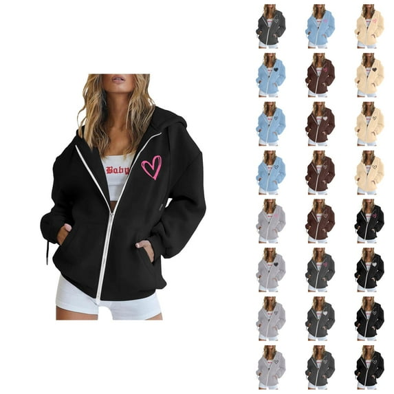 Valentines Hoodies for Women 2025 Y2K Graphic Hoodie Zip Up Hoodie with Pockets Hooded Sweatshirt Women Jacket