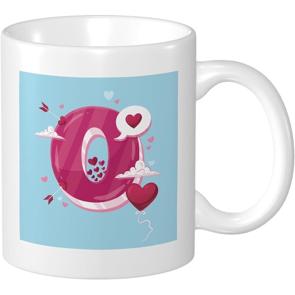 Valentines Hot Drinks Coffee Mug Gift Heart Letter Q Cloud Love Romantic Printed Pink And Blue Ceramic Unspillable Reusable Insulated School Family Pantry Office Mug Anniversary Decorative 11 Ounce