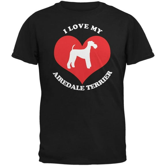 Valentines I Love My Airedale Terrier Black Adult T-Shirt