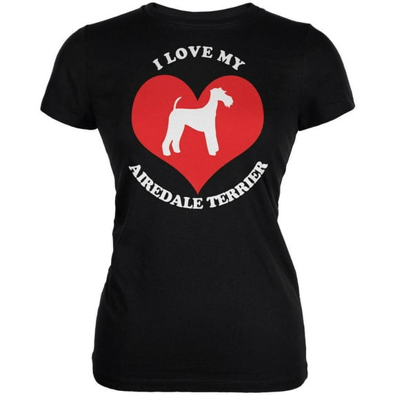 Valentines I Love My Airedale Terrier Black Juniors Soft T-Shirt - Medium