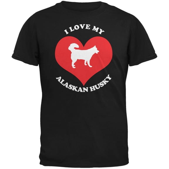 Valentines I Love My Alaskan Husky Black Adult T-Shirt - Large