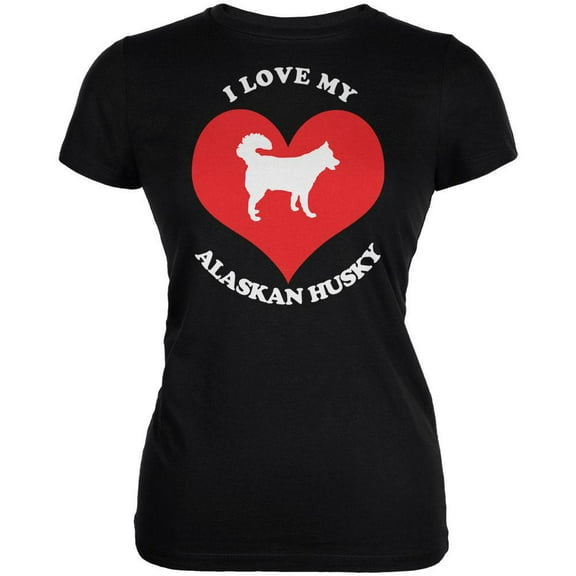 Valentines I Love My Alaskan Husky Black Juniors Soft T-Shirt - 2X-Large