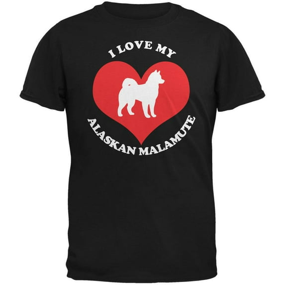 Valentines I Love My Alaskan Malamute Black Adult T-Shirt - Medium
