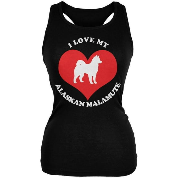 Valentines I Love My Alaskan Malamute Black Juniors Soft Tank Top - X-Large