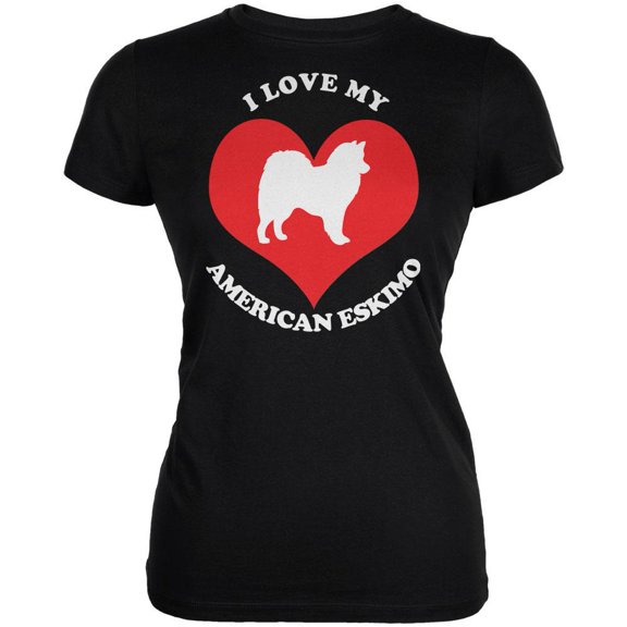Valentines I Love My American Eskimo Black Juniors Soft T-Shirt - Large