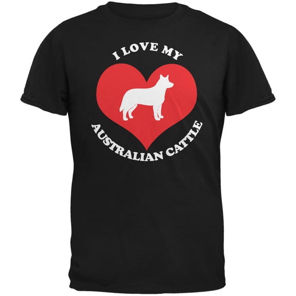 Valentines I Love My Australian Cattle Black Adult T-Shirt - Medium
