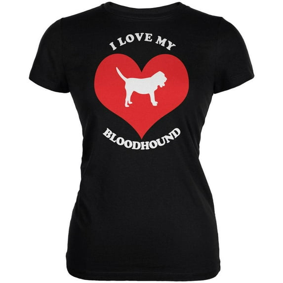 Valentines I Love My Bloodhound Black Juniors Soft T-Shirt - 2X-Large