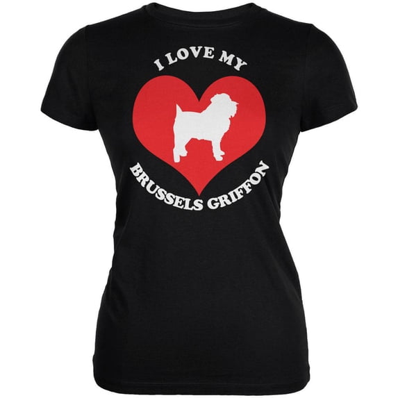 Valentines I Love My Brussels Griffon Black Juniors Soft T-Shirt - Small