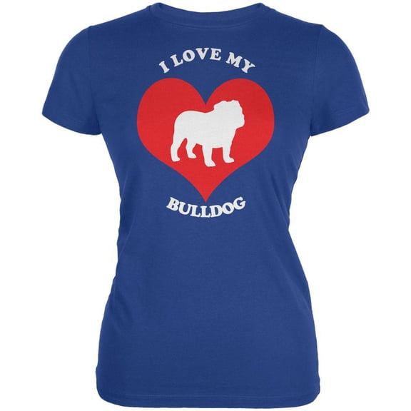 Valentines I Love My Bulldog Royal Juniors Soft T-Shirt - Large