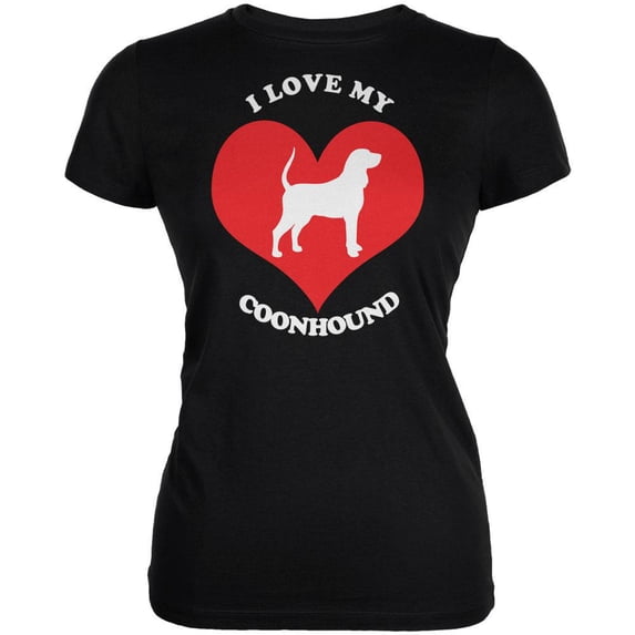 Valentines I Love My Coonhound Black Juniors Soft T-Shirt - Medium