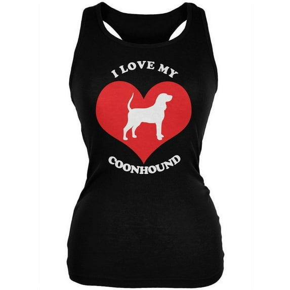 Valentines I Love My Coonhound Black Juniors Soft Tank Top - Medium
