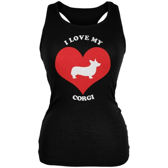 Valentines I Love My Corgi Black Juniors Soft Tank Top - 2X-Large