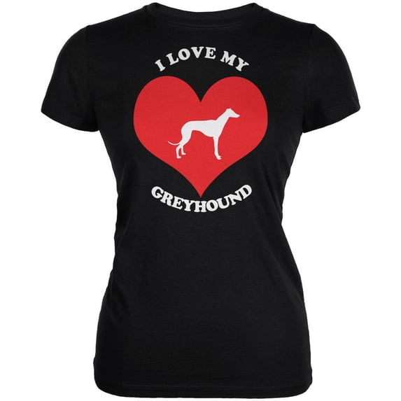 Valentines I Love My Greyhound Black Juniors Soft T-Shirt - X-Large