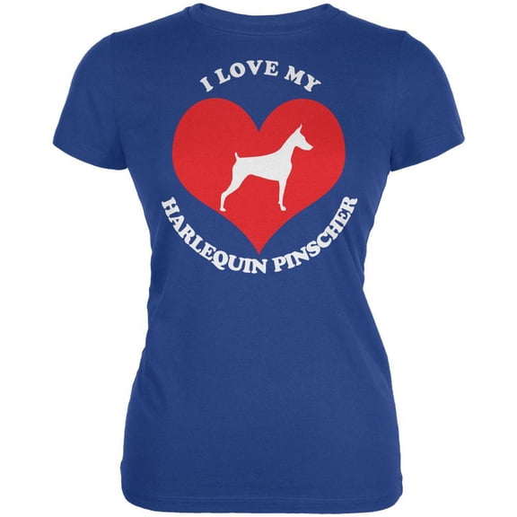 Valentines I Love My Harlequin Pinscher Royal Juniors Soft T-Shirt - Large
