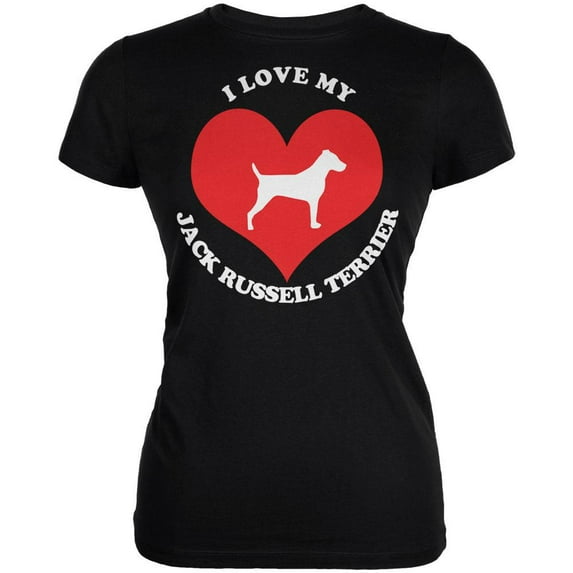 Valentines I Love My Jack Russell Terrier Black Juniors Soft T-Shirt - 2X-Large