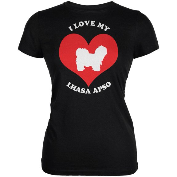 Valentines I Love My Lhasa Apso Black Juniors Soft T-Shirt - Large
