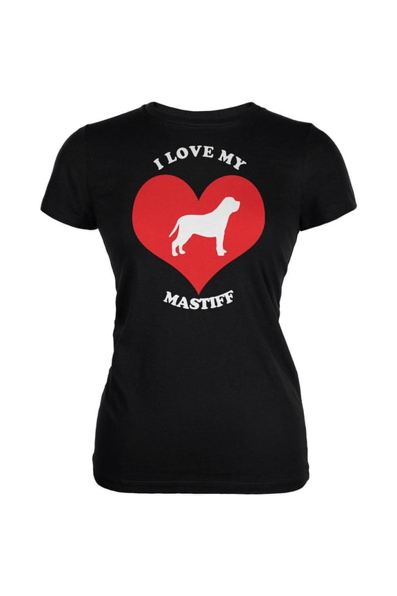 Valentines I Love My Mastiff Black Juniors Soft T-Shirt - X-Large