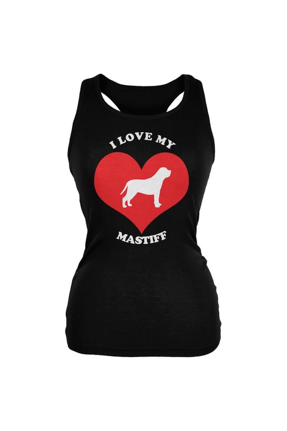 Valentines I Love My Mastiff Black Juniors Soft Tank Top - X-Large