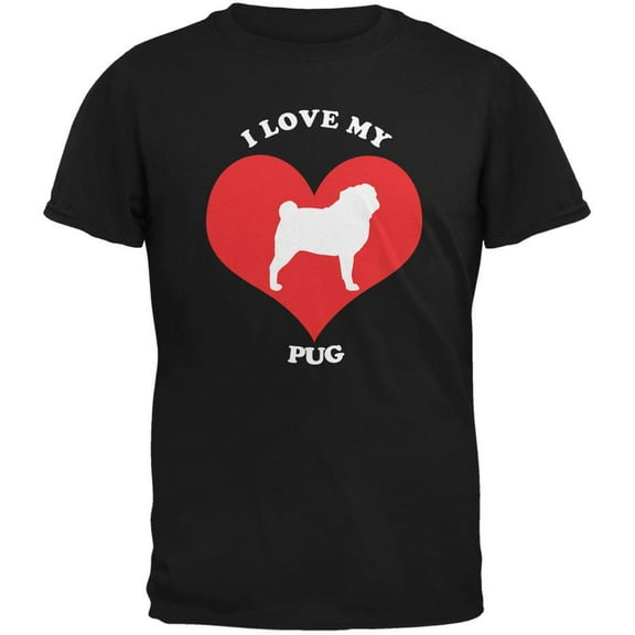 Valentines I Love My Pug Black Adult T-Shirt - Small
