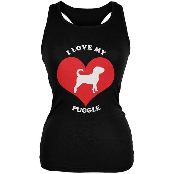 Valentines I Love My Puggle Black Juniors Soft Tank Top