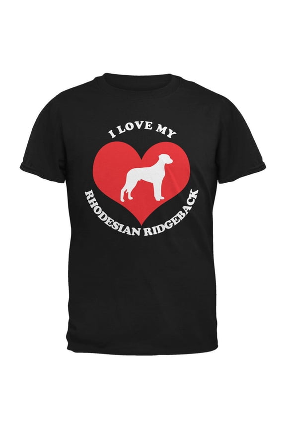 Valentines I Love My Rhodesian Ridgeback Black Adult T-Shirt - Large
