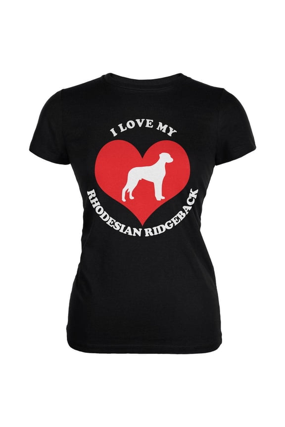 Valentines I Love My Rhodesian Ridgeback Black Juniors Soft T-Shirt - Medium