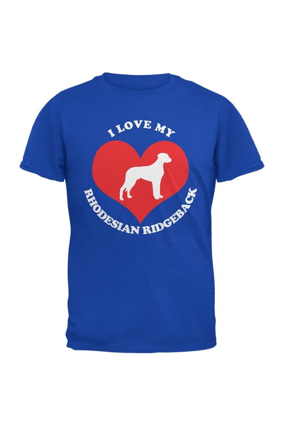 Valentines I Love My Rhodesian Ridgeback Royal Adult T-Shirt - Medium