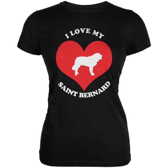Valentines I Love My Saint Bernard Black Juniors Soft T-Shirt - 2X-Large