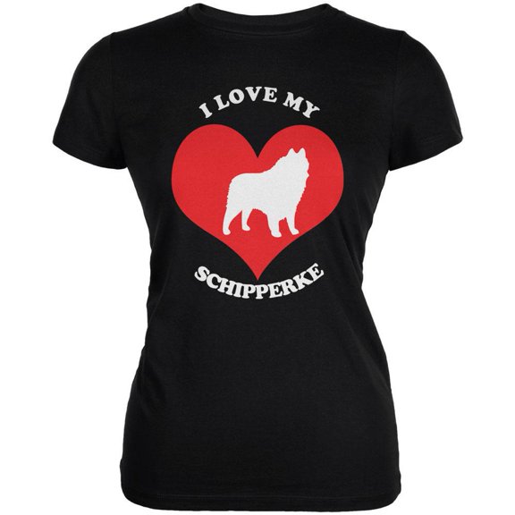 Valentines I Love My Schipperke Black Juniors Soft T-Shirt - Medium