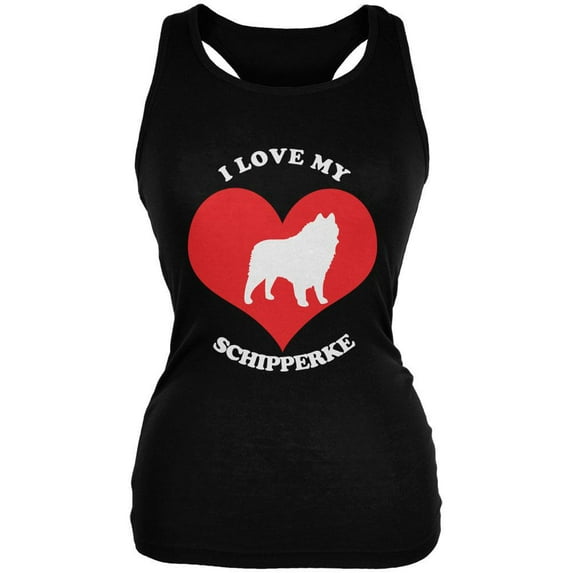 Valentines I Love My Schipperke Black Juniors Soft Tank Top - 2X-Large