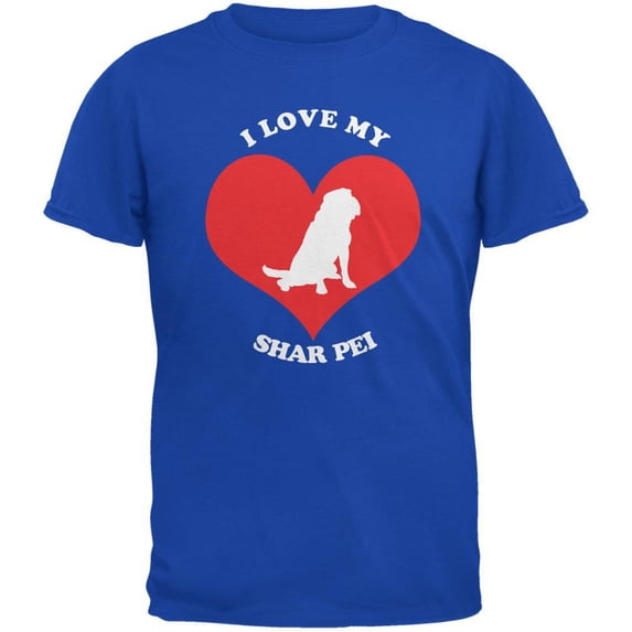 Valentines I Love My Shar Pei Royal Adult T-Shirt - Large