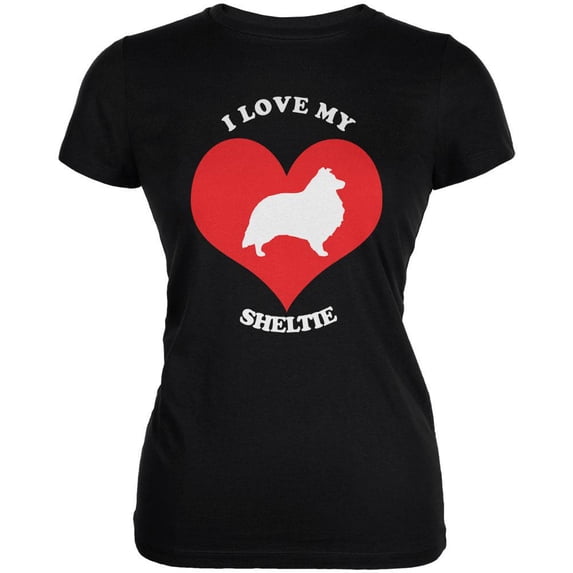 Valentines I Love My Sheltie Black Juniors Soft T-Shirt - 2X-Large