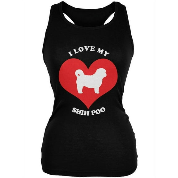 Valentines I Love My Shih Poo Black Juniors Soft Tank Top