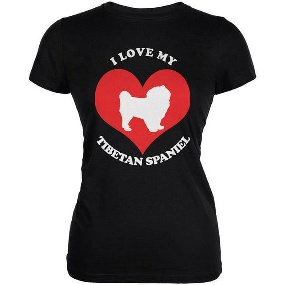 Valentines I Love My Tibetan Spaniel Black Juniors Soft T-Shirt - X-Large