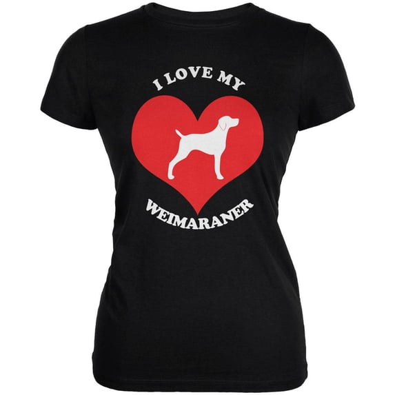 Valentines I Love My Weimaraner Black Juniors Soft T-Shirt - Medium
